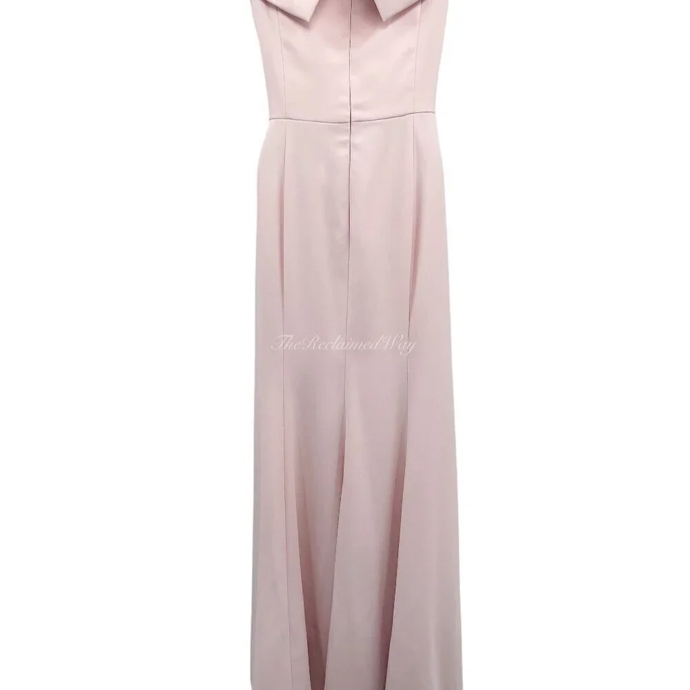 NEW Dessy Collection 3030 Blush Pink Crepe Slit Maxi Dress Gown Off the Shoulder - Picture 8 of 11